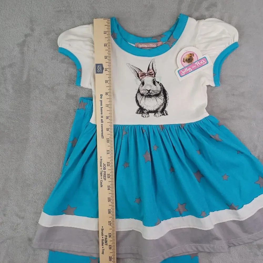 Jelly The Pug Girls Bunny Knit Dress Legging Set Outfit Short Sleeve Size 2T NWT